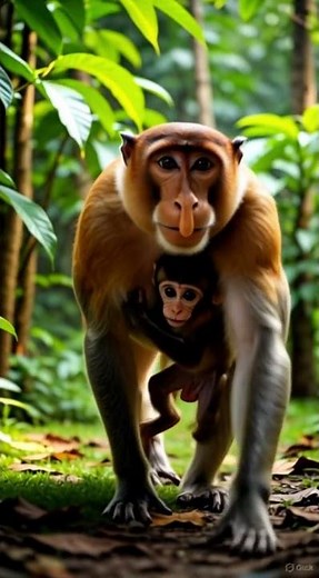 Proboscis Monkey Mother with Baby in the Wild | Rare Borneo Footage