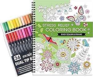 Adult Coloring Book Set for Women: Coloring Books for Adults Relaxation with 36 Colors Mrakers, Spiral Stress Relief Coloring Book with 30 Pattern Included Inspirational Flower Mandala, Gift for Women