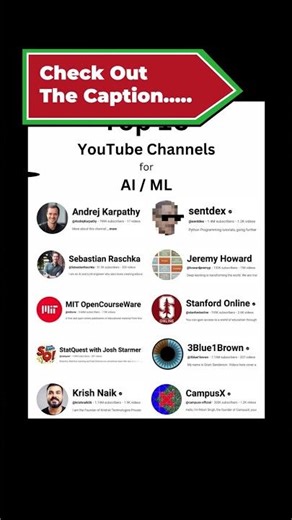 Top 10 Channels to learn AI and ML... #ytshorts #motivation #vidcon #supportsquad #aweber #dropzone