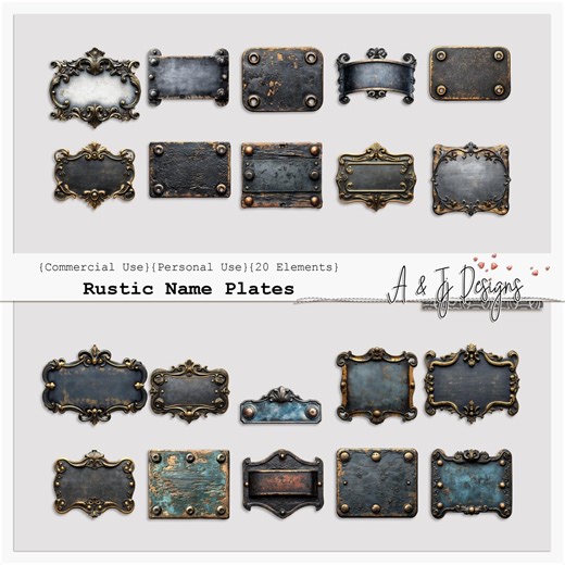 Rustic Name Plates, Clipart Images, Vintage Digital Elements for Junk Journals, Scrapbooking, Commercial Use, PNG Transparent Files - Etsy