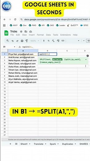 Use SPLIT Formula in Google Sheets | Separate Text Easily