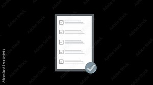 Checklist clipboard Icon. document with tick check marks 4K animated video without background. online form fill with check mark. checkmarks object. paper questionnaire. full sized flat element