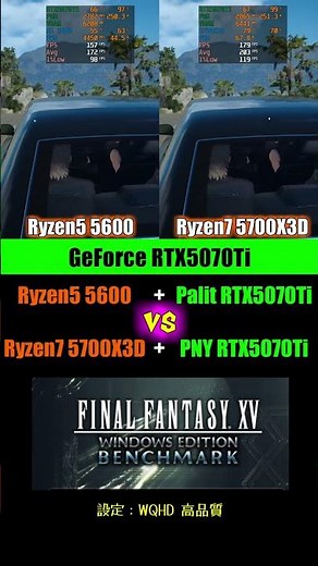 ファイナルファンタジー15 ベンチマーク その1 Ryzen5 5600 vs Ryzen7 5700X3D /w RTX5070Ti #geforce #radeon #ff15