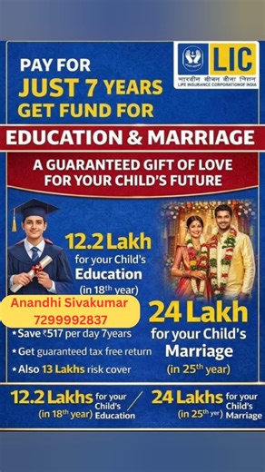 1️⃣ Pay for 7 Years | Get Funds for Child Education & Marriage | Call 7299992837