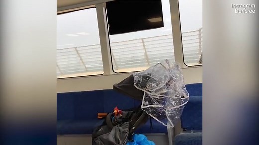 Massive wave crashes over the Manly ferry during wild storm