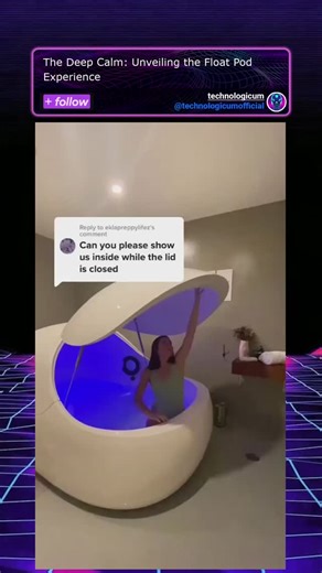 Technologicum on Instagram: "The quiet revolution behind this moment is the deliberate design of an environment engineered for profound calm. Here’s the context that makes this truly fascinating: inside this advanced floatation pod, highly saturated with Epsom salts, the body achieves effortless buoyancy. What you're seeing is more than just a relaxing bath; it's a precisely controlled space for sensory deprivation. Once the lid closes and the ambient lights fade, the brain enters an unfamiliar 