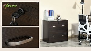 Vinsetto 2-Drawer File Cabinet with Lock and Keys, Lateral Storage Filing Cabinet with Hanging Bar for Letter Size, Home Office, Walnut