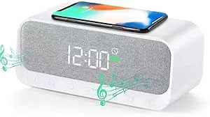 Alarm Clock Radio,Bedside LED Alarm Clock with USB Charger & Wireless QI Charging, 5.2 Bluetooth Speaker, FM Radio for Deep Sleepers