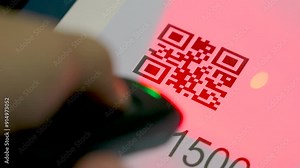 Close up wireless barcode reader to read barcode with red laser light to check the accuracy of barcode. Logistics, Import.