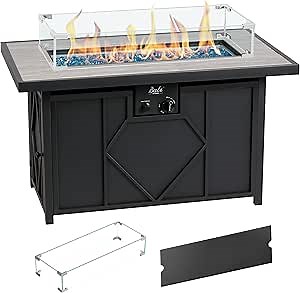 Bali Outdoors Propane Fire Pit Table, 42 inch 60,000 BTU Gas FirePit Table with Glass Wind Guard, Rectangular Fire Pit with Tile Tabletop