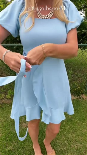 True to size - puff sleeve dress - wrapdress #babybluedress#powderbluedress#wrapdress