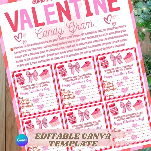 Editable CANVA Valentine Candy Gram Flyer Template | School Fundraiser Valentine Grams | Elementary School Valentine | Instant Download - Etsy Canada