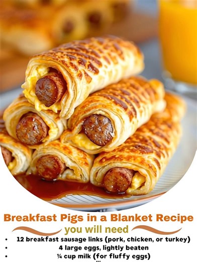 34K views · 144 reactions | Breakfast Pigs in a Blanket Recipe Ingredients 12 breakfast sausage links (pork, chicken, or turkey) 4 large eggs, lightly beaten ¼ cup milk (for fluffy eggs) Full Recipe in Coʍmеոτ  | Tasty American Kitchen | Facebook