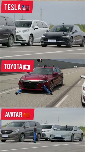 🚗🔥Ultimate Auto-Brake Challenge Tesla vs Toyota vs Avatar Pedestrian Safety Test#shorts