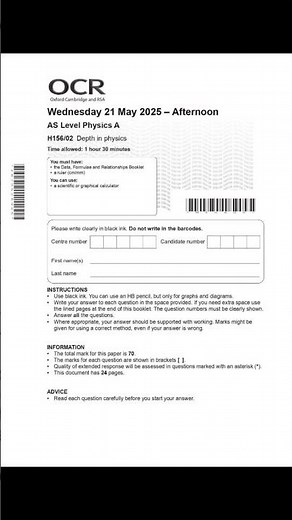 OCR AS LEVEL PHYSICS A PAPER 1 & 2 JUNE 2025 QUESTION PAPERS INCLUDING MARK SCHEMES