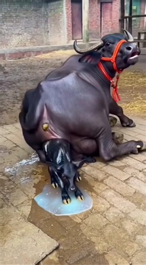 ولادة عجل صغير من الجاموس