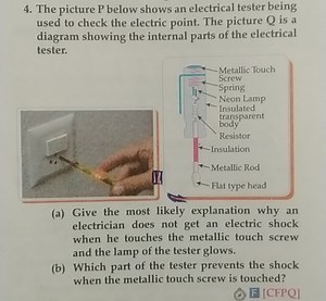 The picture P below shows an electrical tester being used to ch... | Filo