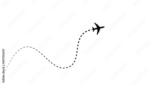 Passenger Plane Icon and dash line trace animation with line path vector icon of air plane flight route with start point 4k animation