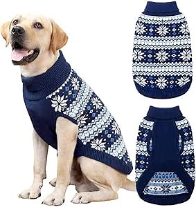 KOOLTAIL Cable Knit Dog Sweater Turtleneck, Cold Weather Pullover Classic Knitwear, Snowflake Pattern Thick Warm Winter Pet Clothes, Dog Christmas Sweater for Small Medium Large Dogs Cats,Navy Blue ML