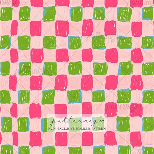 Checkerboard Seamless Pattern – Pink & Green Pastel Gingham, Artistic Modern Design, Whimsical Stationery Digital Download - Etsy