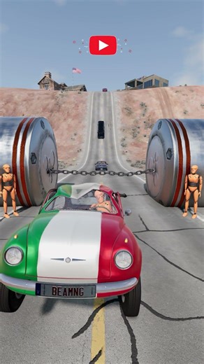 Chain Barrier Crash Test with Dummy Passengers | BeamNG Drive – PART 1 #beamngdrive #shorts