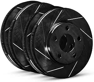 R1 Concepts Front and Rear Brake Rotors Fits 2019-2025 Mazda 3 FWD; 2019-2025 Mazda 3 Sport FWD|Slotted Black Disc Brake Rotors