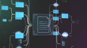 Concept animation of computer file backup within an internet cloud network, icons document, file