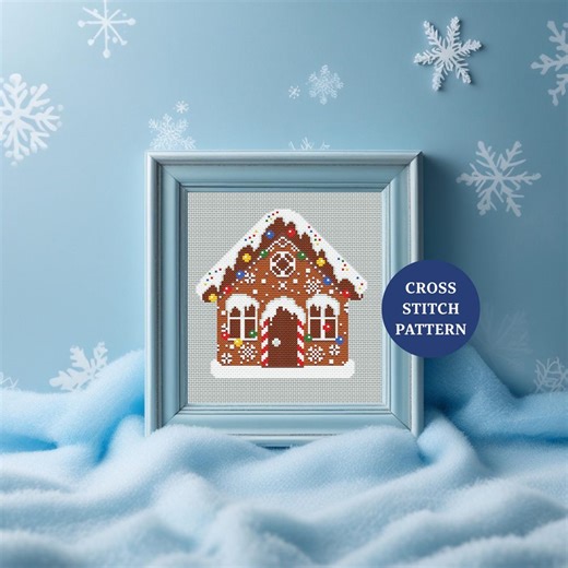 Gingerbread House Cross Stitch Pattern, Cute Christmas Candy Cottage, Festive Embroidery Design, PDF - Etsy