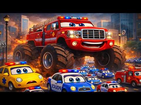 Giant Monster Fire Truck Towers Over the City Rescue Team | Vehicle Animation 🚒🔥