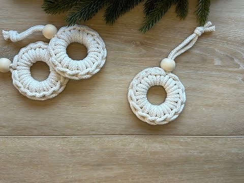 DIY Wooden Christmas Ring Ornament Crochet Tutorial