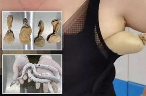 Woman caught with five live snakes wrapped in stockings stuffed inside bra after customs agents noticed ‘weird’ body