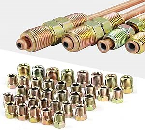 MuHize Brake Line Fitting Kit 32PC - SAE 3/16" & 1/4" Brake Tube Inverted Flare Unions (3/8-24 UNF) for Ford GM Dodge Chrysler Jeep Car Truck - Heavy Duty