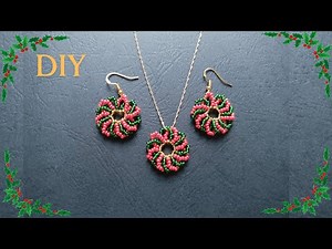 Christmas wreath made of beads, Seed bead Christmas earrings making