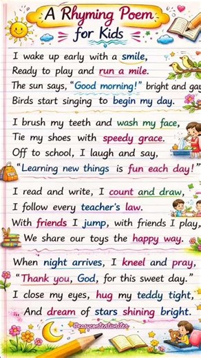 Rhyming Poem for Kids in English | My Happy Day Poem | Easy Notebook Writing for Children