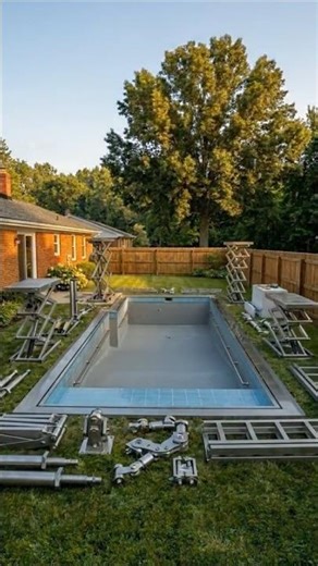 I Built A RETRACTABLE FLOOR POOL In My Backyard #poolconstruction #transformation #gardendelight