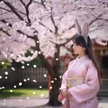 Realistic Bunny-Eared Girl Under Cherry Blossoms | Spring in Japan, AI Art 8K