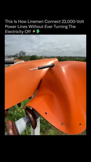 sci || tech || history on Instagram: "Every move he makes is inches away from a live 22,000 volt current, and the grid depends on it staying active during this process. ⚡️ Lineman crews use specialized power-line connectors that allow them to join or repair high voltage cables while they are still energized. This method prevents outages and keeps electricity flowing to entire neighborhoods even as critical repairs are happening. The gloves, bucket insulation, and tools he uses are all engineered