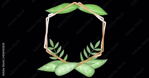 Stylized drawing frame made of animated leaves with bronze edging. An endlessly looped vegetable underlay with a blank space for text or information. Floral sign with transparent background.