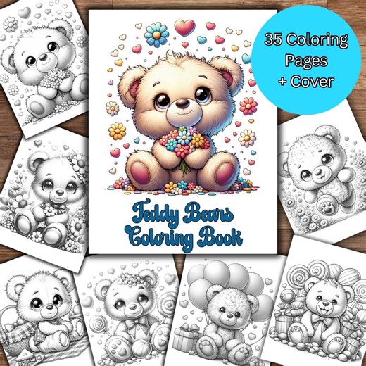 Teddy Bear Coloring Pages for Kids and Adults, 35 Cute Bears Coloring Book, Instant Digital Download, Printable Pages, Relaxing Coloring - Etsy
