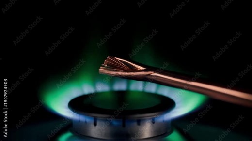 Copper Flame Test - Bunsen Burner Turning Intense Blue-Green with Metal Wire