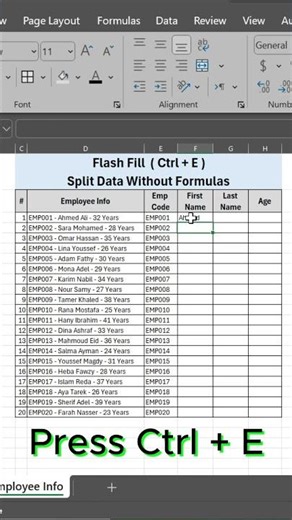 Flash Fill – Split Data Without Formulas in #excel