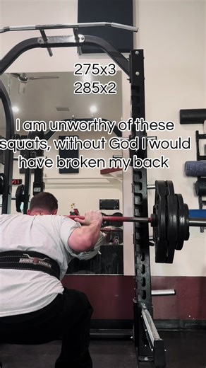 First rep is sort of high, I buried the second rep. Listen for me calling myself out “lower!!” I had to ask God for more strength. Don’t make the sinful mistake of thinking anything you do is actually your own works - it’s all at his blessings. #god #jesus #christiantiktok #catholictiktok #squat