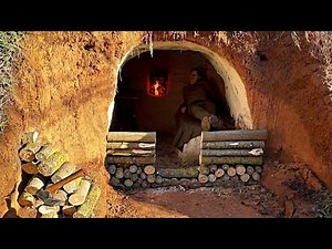 Building a Cave House Shelter | Warm and Cozy with Bushcraft Stove | Underground Construction