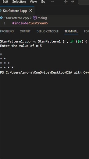 Mr.Hub on Instagram: "Star Pattern -1 | C++ | Coding | Visual Studio #starpattern #coding #codingisfun #visualstudiocode #vs"