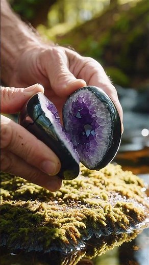 Geode ASMR: Cracking a Forest Stone to Reveal Glowing Amethyst Crystals 💜