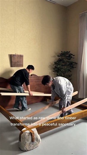 ​DIY Rustic Bed Frame with Natural Stone Pillars