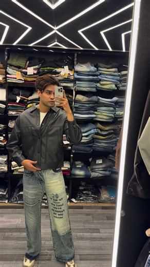 777 premium men’s wear on Instagram: "Jeans Rs 1299/- (premium wide leg) Size 28,30,32 Imported leather jacket ₹2599/- Size m to xxl"