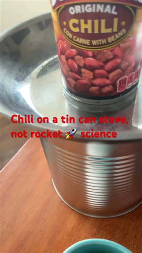 Chili on tin can stove: #emergencypreparedness ,#vintagesurvival ,#oldschool, #camping ,#hobotech