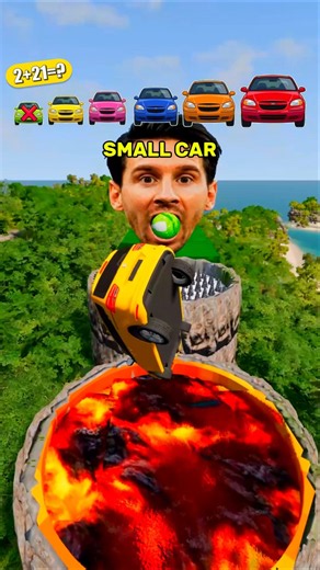 Big & Small CARS vs Messi & VOLCANOES WITH LAVA! 🛻💥