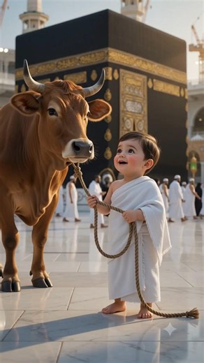 Cute Muslim Baby with Qurbani Cow at Kaaba 🕋 | Heart Touching Islamic Baby Video 2026 | Adorable Haj